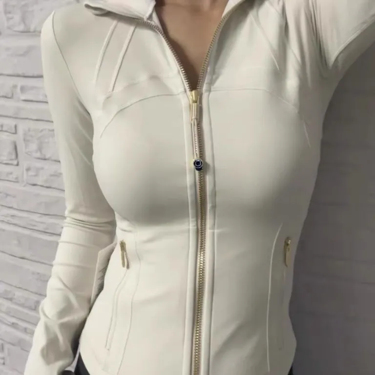 ژاکت زنانه lulu با لیبل اصلی DF، یقه ایستاده، زیپ طلایی، مناسب یوگا، بدنسازی، آستین‌بلند و دویدن
