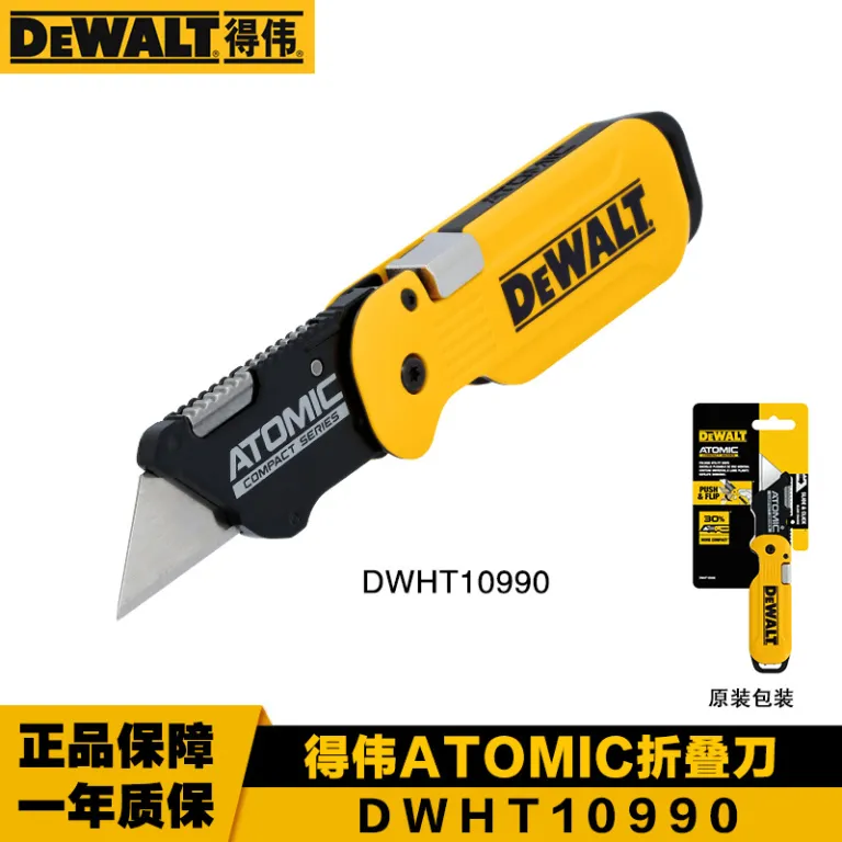 چاقوی تاشو DeWalt DWHT10990 مدل ATOMIC، کاتر چندمنظوره، تیغ برش، کاغذبر و بازکننده جعبه