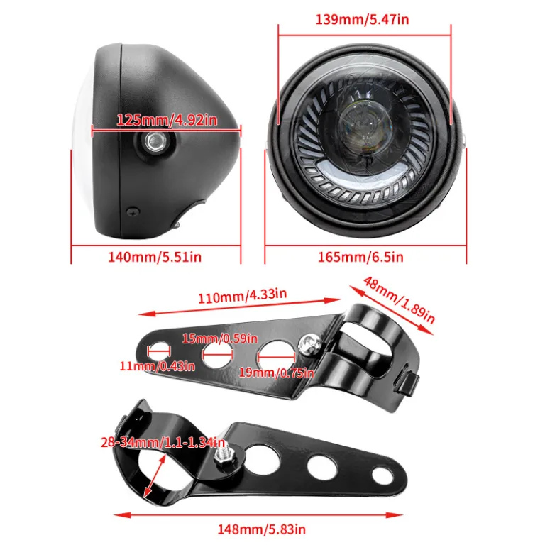 چراغ جلو موتورسیکلت طرح رترو با الگوی مارپیچ و پایه نگهدارنده مخصوص صادرات 6.5LED