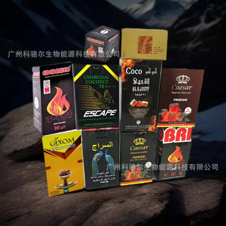ذغال قلیان عربی، ذغال باربیکیو، ذغال بامبو، ذغال برش خورده، ذغال مربعی، صادراتی به عراق و خاورمیانه، ماشینی با دمای بالا