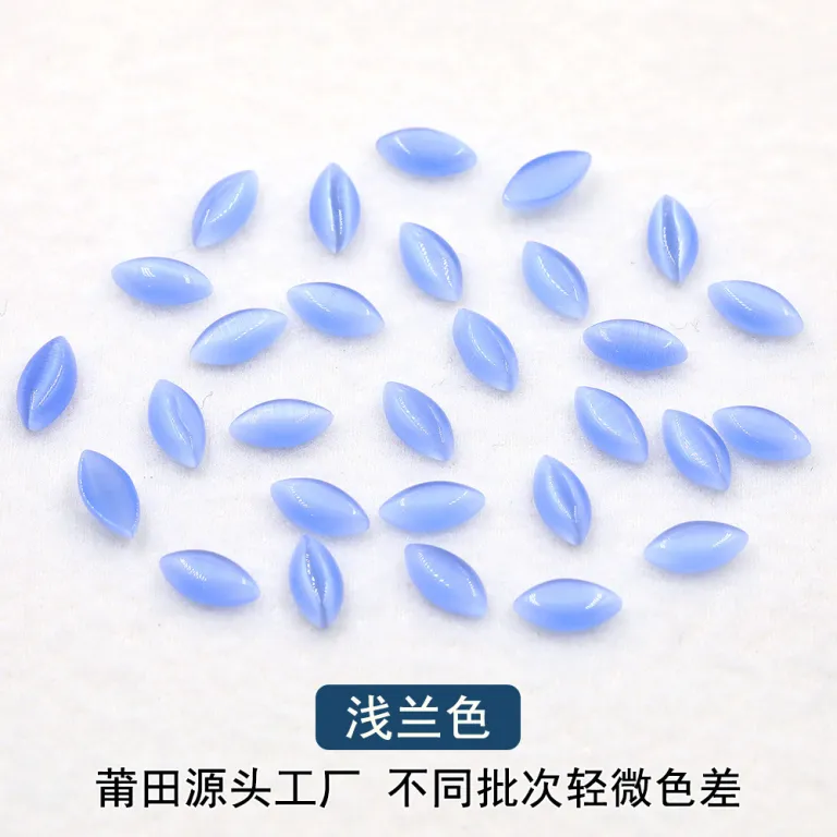 نگین چشم‌گربه‌ای مصنوعی بادامی 4*8mm با کف تخت، فروش مستقیم کارخانه، مناسب گردنبند، سگک کفش و لوازم چسبی