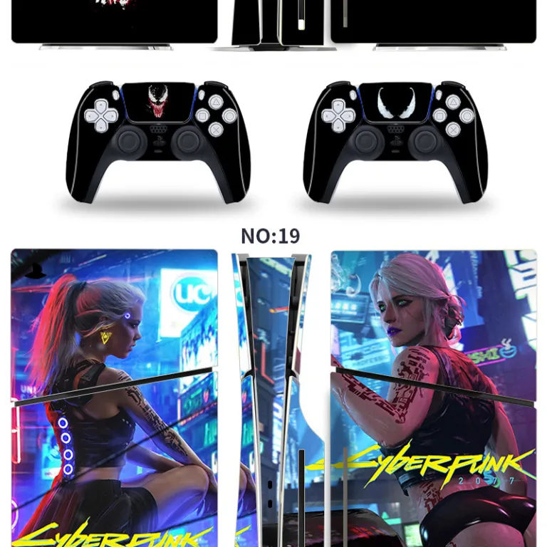 PS5 برچسب محافظ رنگی برای کنسول اسلیم، استیکر اسکین مخصوص مدل دیجیتال و دیسک‌خور با طرح کارتونی