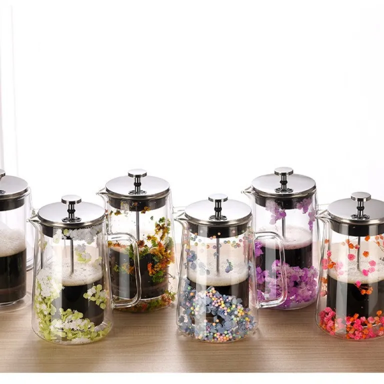 فرنچ پرس دولایه شیشه بوروسیلیکات با فیلتر قهوه، قوری فرنچ پرس خانگی برای دم کردن چای و قهوه