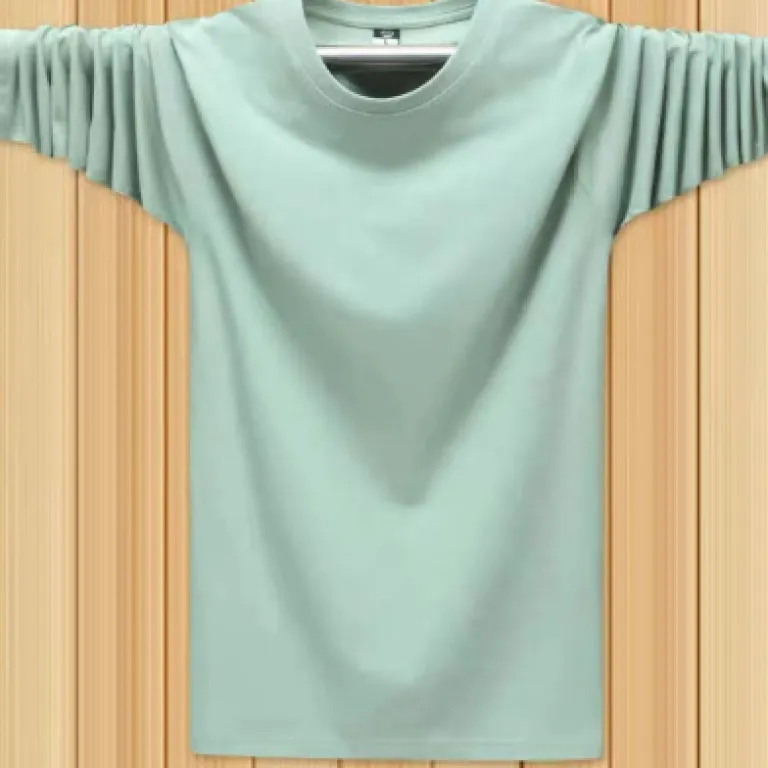تی‌شرت مردانه گشاد سایز بزرگ برای کارگران، آستین‌بلند ابریشم یخی تابستانی، یقه گرد نازک، مشکی ساده
