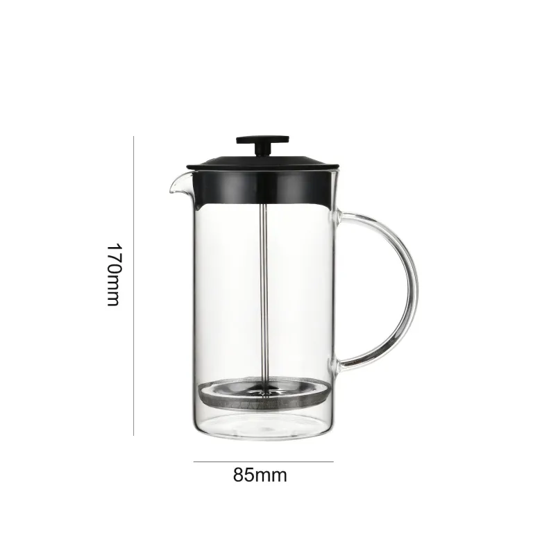فرنچ پرس شیشه‌ای قهوه‌ساز ضخیم، ابزار دم‌آوری قهوه دستی، کف‌ساز شیر و قوری چای خانگی