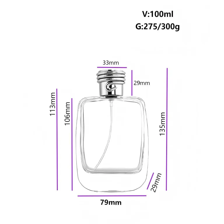 بطری خالی عطر مربعی ضخیم شیشه‌ای شفاف برای پر کردن مجدد، بطری اسپری فشاری لوازم آرایشی