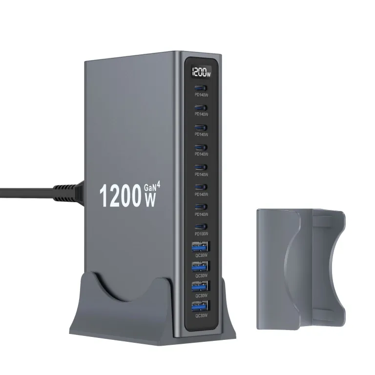 شارژر رومیزی 1200W مدل جدید بین‌المللی 1300W شارژر PD نیترید گالیوم 12 پورت رومیزی