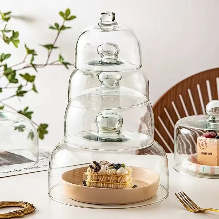 گنبد شیشه‌ای شفاف گرد برای سرو میوه و کیک، قابل استفاده در مایکروویو