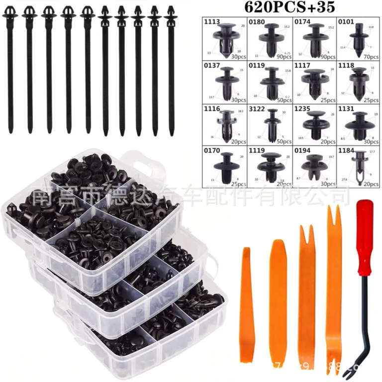 جعبه‌ای کراس بورد گیره خودرو 620pcs کیت اتصال دهنده ثابت خودرو، پرچ و گیره سپر و گلگیر