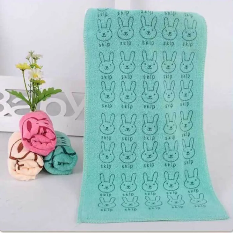 حوله خشک‌کن مو طرح‌دار کراس‌بوردر 400 گرم مخمل ضخیم حوله چاپی کارتونی 35*75 نرم و جاذب آب سر خرگوشی