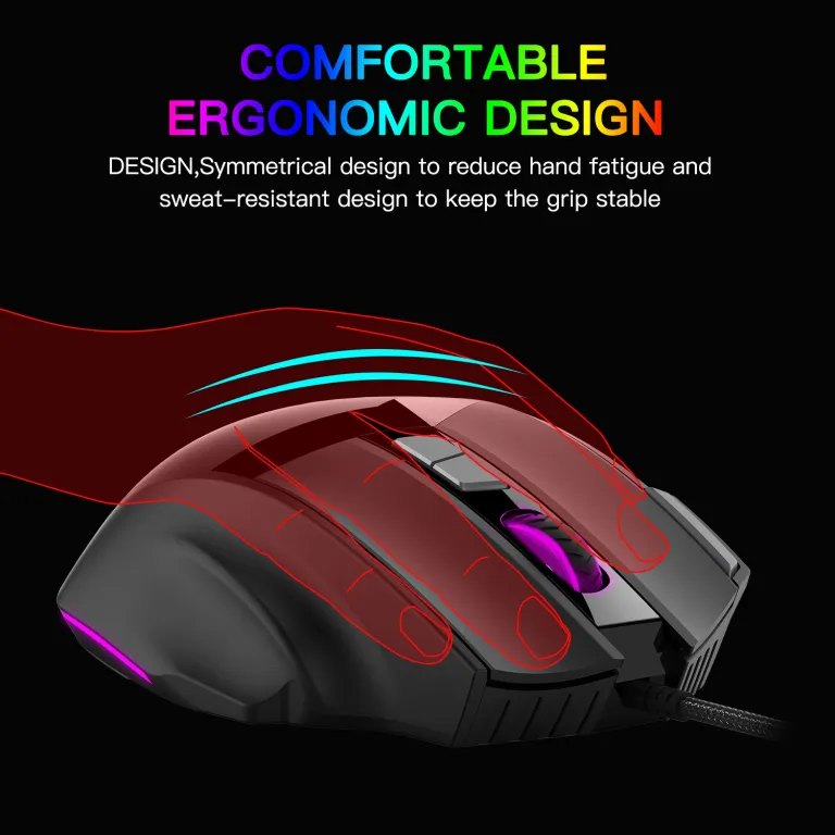 ماوس گیمینگ بی‌سیم بلوتوثی بی‌صدا با شارژ بی‌سیم 10 کلید و نور RGB 4800DPI