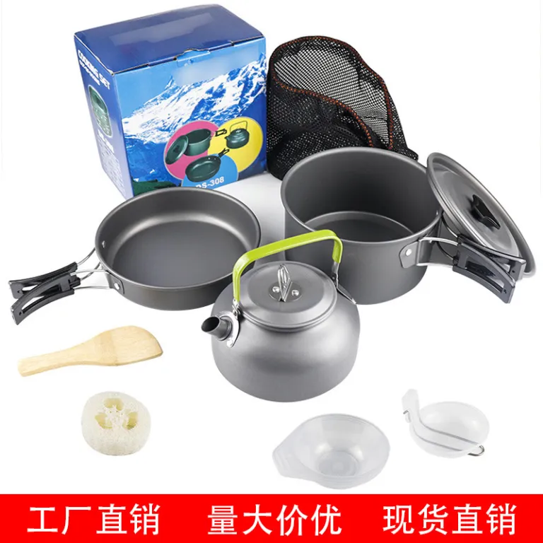 ست قابلمه و کتری کمپینگ آلومینیومی قابل حمل برای پیک‌نیک و فضای باز DS-308