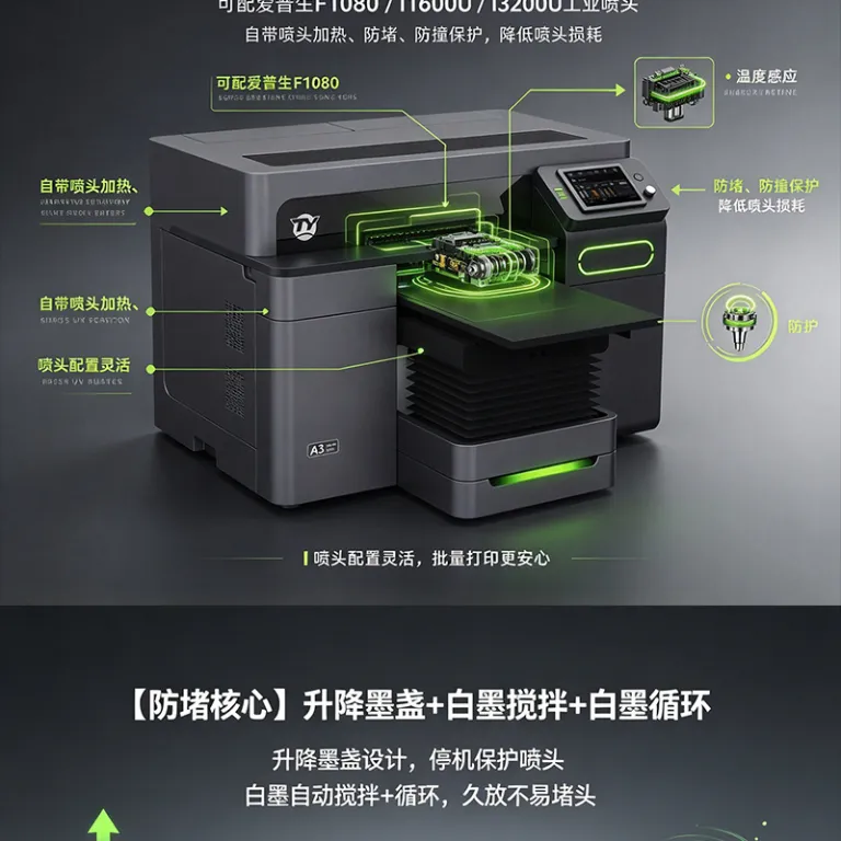 پرینتر UV کوچک A3 با موقعیت‌یابی بصری i3200 برای چاپ روی اکریلیک، فلز، پلاک، پی‌وی‌سی، چوب و استوانه