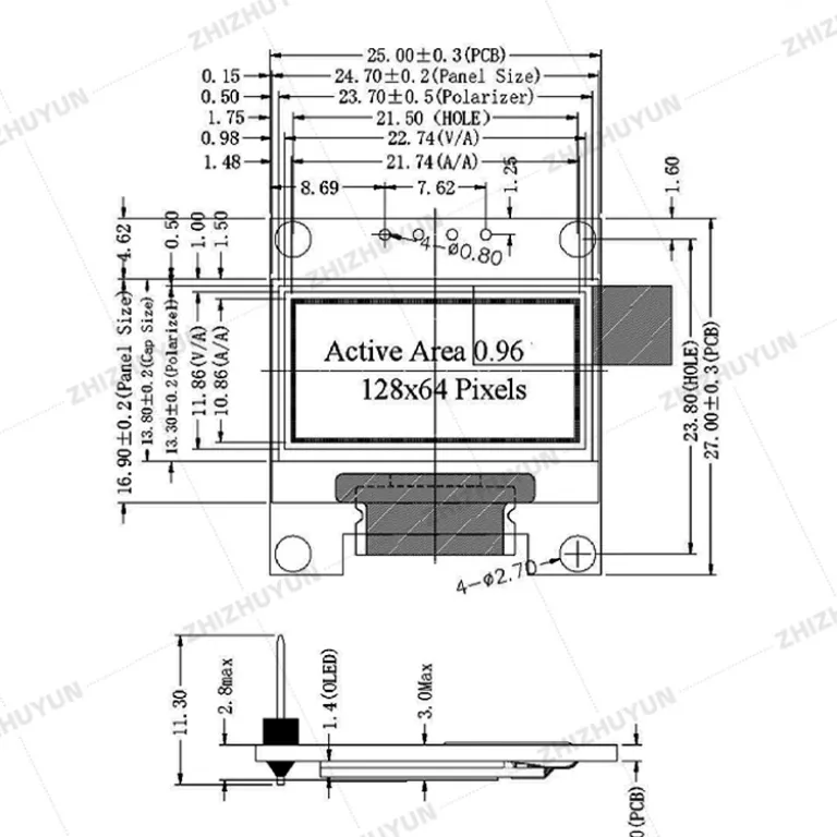 ماژول نمایشگر OLED رزولوشن 12864 0.91/0.96/1.3/1.54 اینچ IIC/SPI 4-7 پین