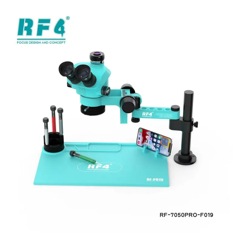 RF47050pro میکروسکوپ با بزرگنمایی بالا برای تعمیر مادربرد موبایل، میکروسکوپ HD با زوم پیوسته دو بازویی