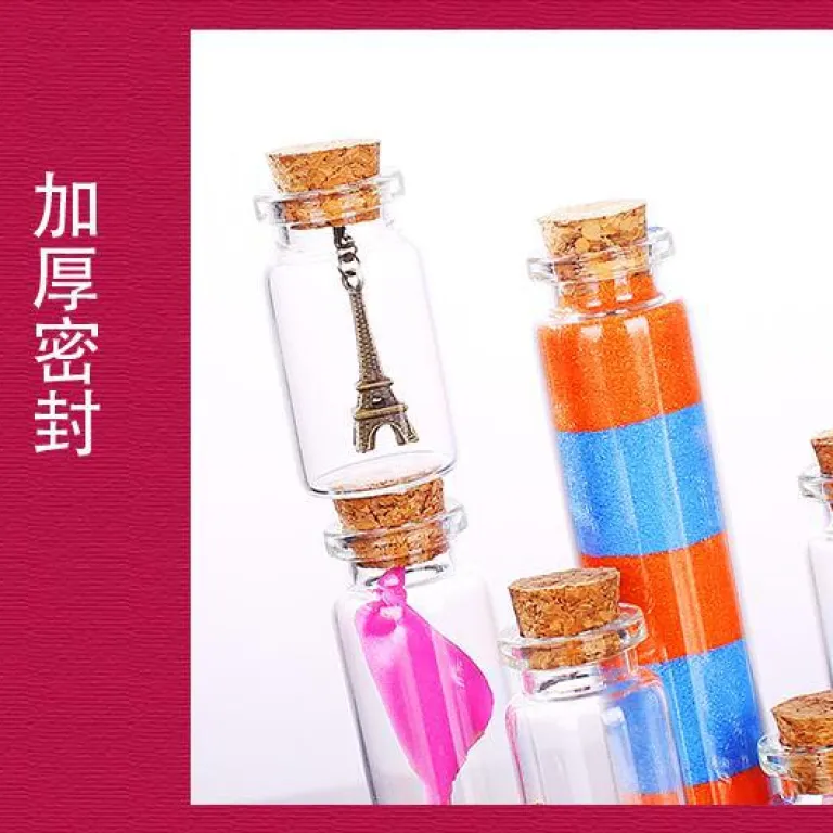 بطری داروی کوچک شیشه‌ای شفاف، بطری آرزو، بطری پیام شناور، بطری آویز تزئینی 1ml، بطری شیشه‌ای کوچک با درب چوب‌پنبه‌ای