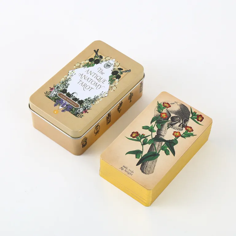 تاروت با روکش طلا جعبه فلزی لوکس Tarot Cards Deck همراه با دفترچه راهنمای کاغذی