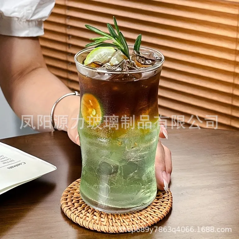 لیوان شیشه‌ای بوروسیلیکات طرح بامبو مخصوص آیس آمریکانو، لاته و قهوه، مناسب کافه‌ها و رستوران‌ها، مقاوم در برابر حرارت، مخصوص آبمیوه و نوشیدنی