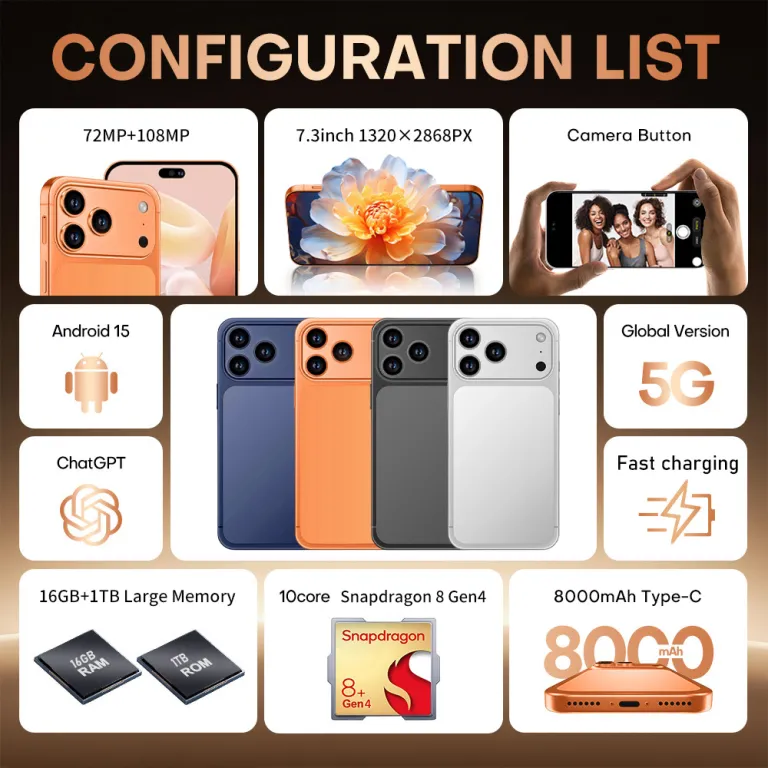 i17ProMax گوشی موبایل کراس‌بوردر 7.3 اینچ صفحه‌نمایش بزرگ 3+64GB اندروید واقعی 4G گوشی هوشمند تجارت خارجی 1 نسبت به 1
