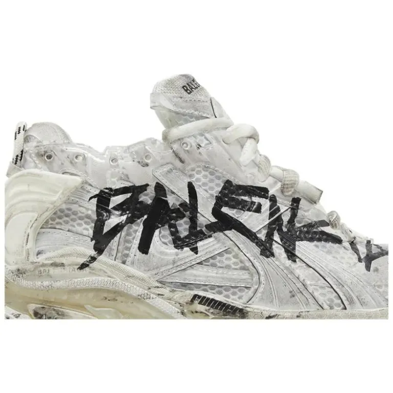 کفش کتانی زنانه بالنسياگا مدل Runner Graffiti با رویه مشبک و طرح گرافیتی، بنددار و ساق کوتاه