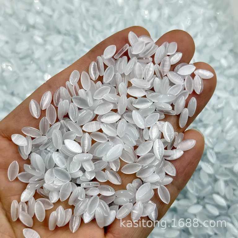 نگین چشم‌گربه‌ای مصنوعی بادامی 4*8mm با کف تخت، فروش مستقیم کارخانه، مناسب گردنبند، سگک کفش و لوازم چسبی