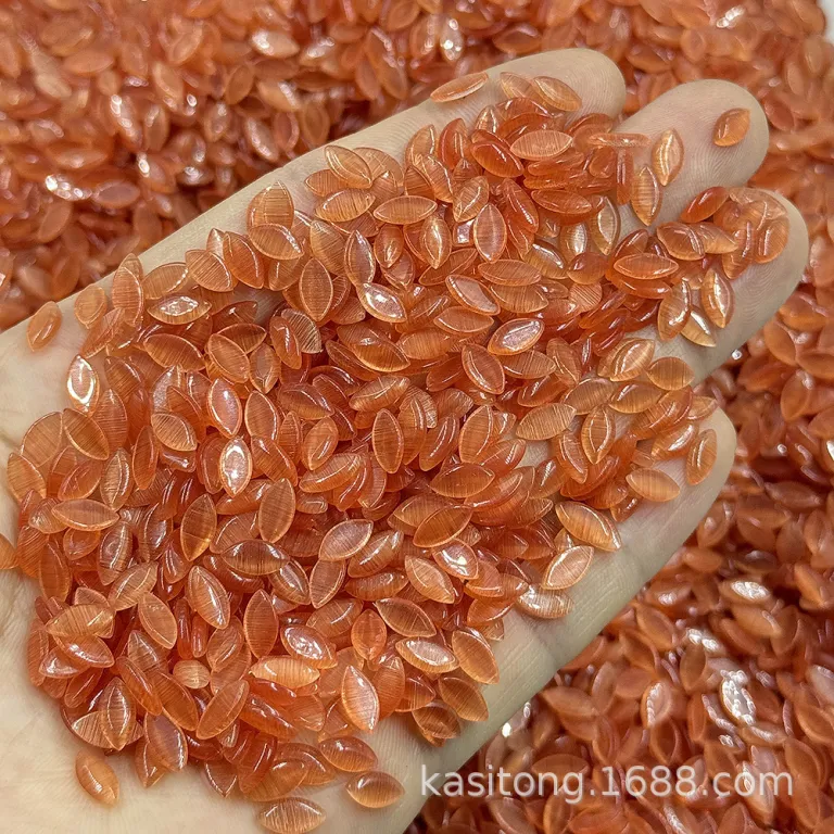 نگین چشم‌گربه‌ای مصنوعی بادامی 4*8mm با کف تخت، فروش مستقیم کارخانه، مناسب گردنبند، سگک کفش و لوازم چسبی
