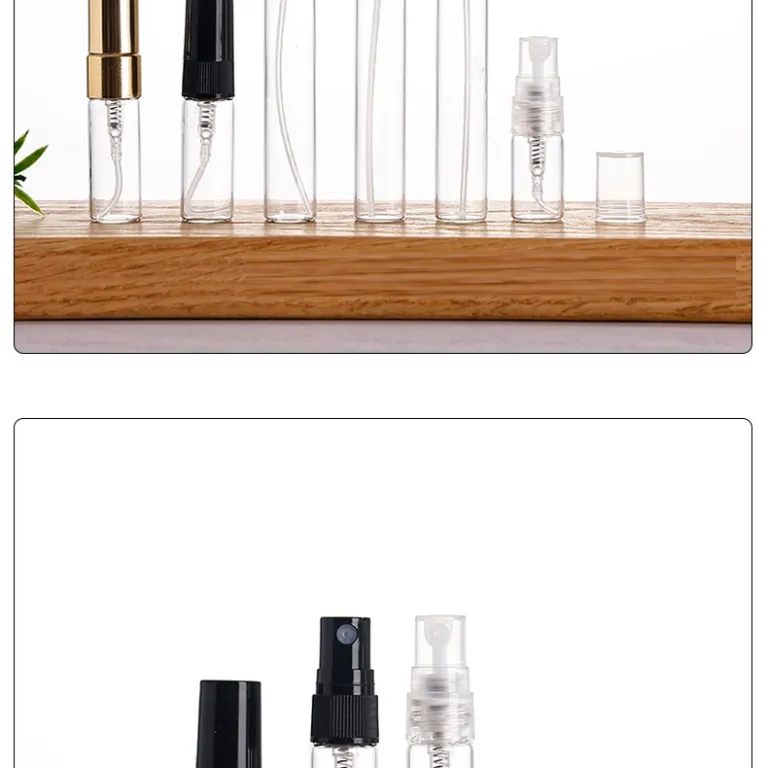 شیشه اسپری عطر ضخیم موجود در انبار کارخانه، مناسب نمونه عطر و پرفیوم قابل حمل، شیشه‌ای لوکس
