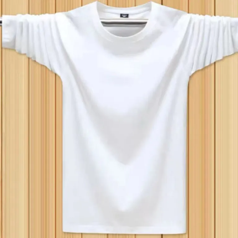 تی‌شرت مردانه گشاد سایز بزرگ برای کارگران، آستین‌بلند ابریشم یخی تابستانی، یقه گرد نازک، مشکی ساده