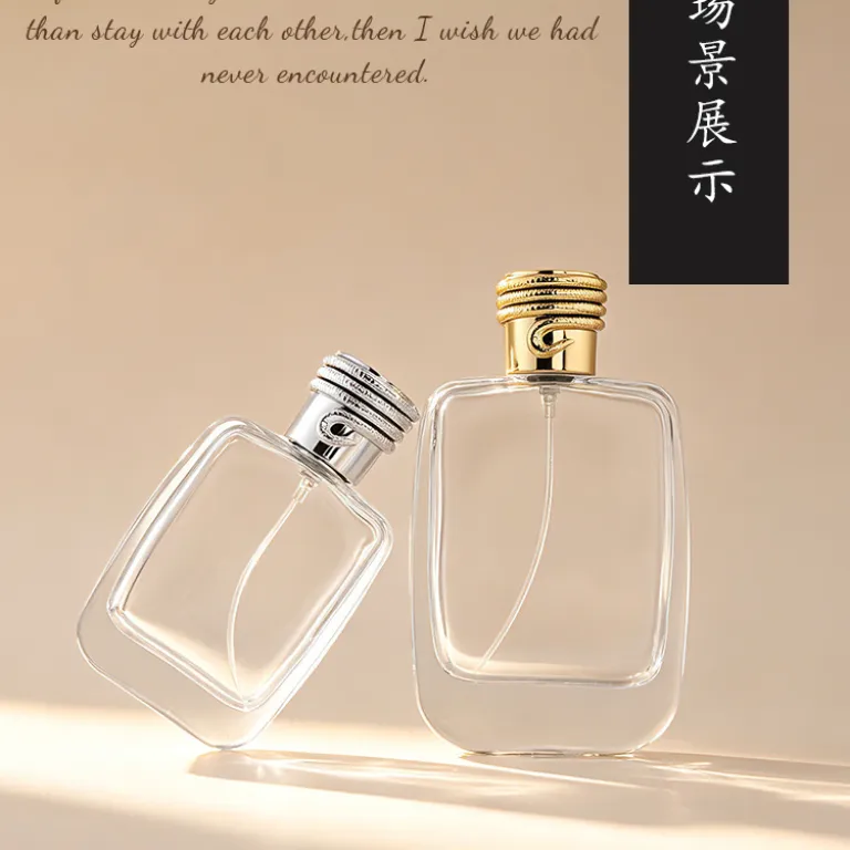 بطری خالی عطر مربعی ضخیم شیشه‌ای شفاف برای پر کردن مجدد، بطری اسپری فشاری لوازم آرایشی
