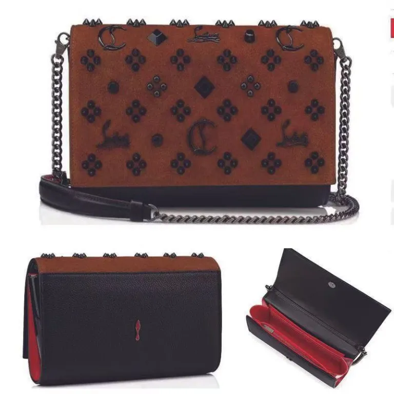 کیف دوشی زنانه طرح Christian Louboutin با پرچ و کف قرمز