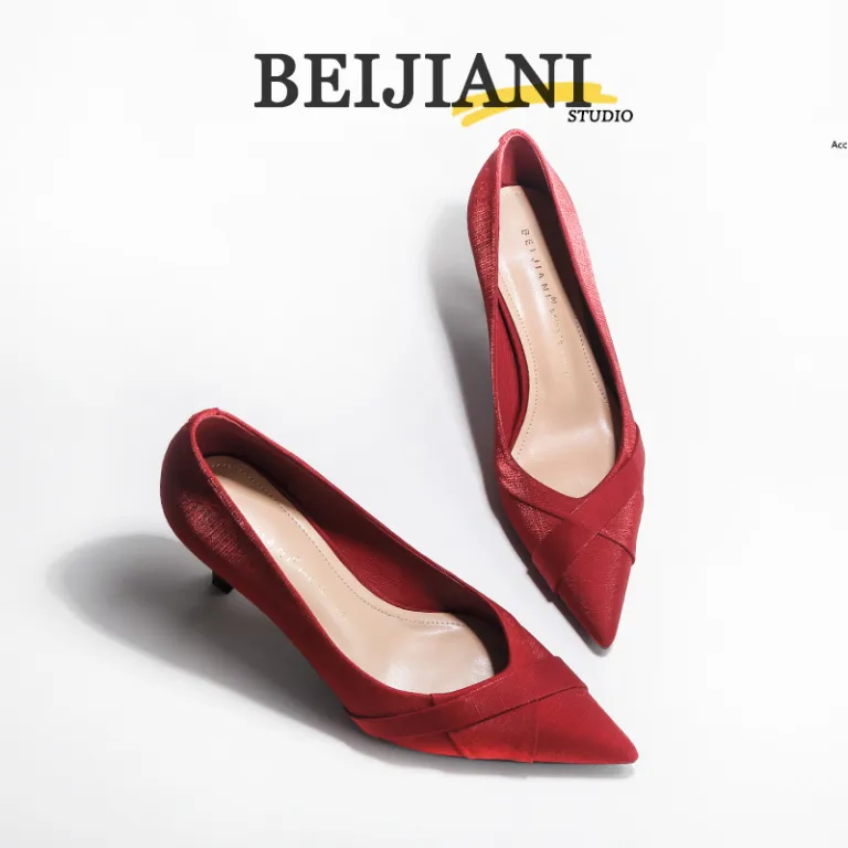 BEIJIANI361-6 کفش پاشنه‌بلند عروس مدل شیوهه با رویه ساتن ضربدری، نوک‌تیز و پاشنه باریک، مناسب ساقدوش، فصل بهار