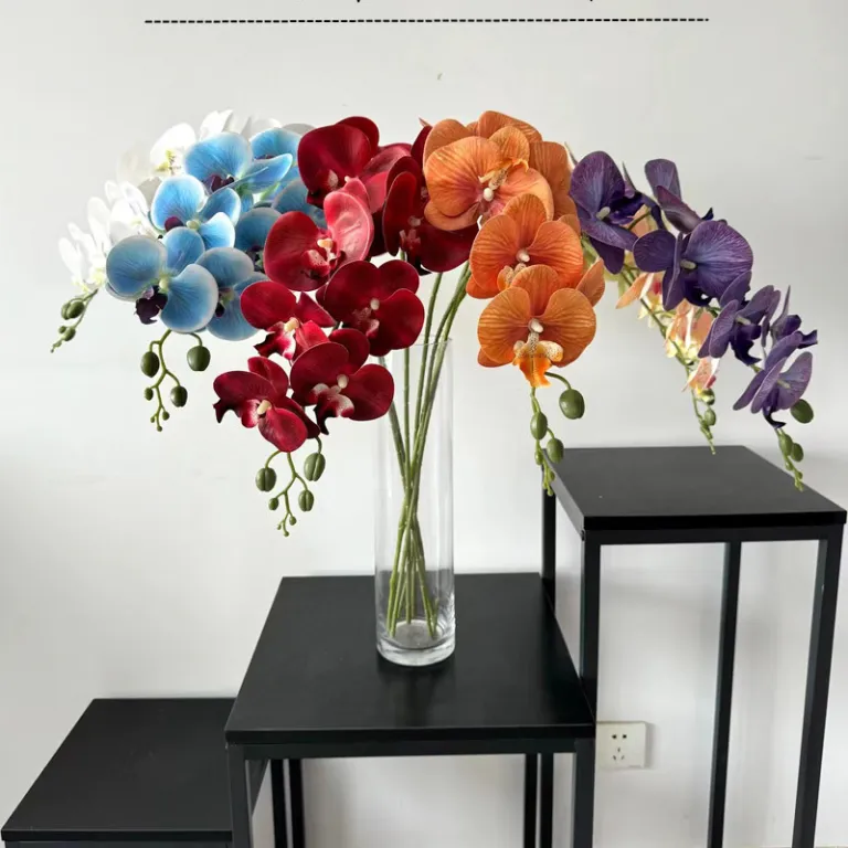 9 گل ارکیده پروانه‌ای مصنوعی با گلبرگ فیلمی 3D چاپی با حس لمس واقعی، گل ارکیده مصنوعی برای عروسی، گل‌آرایی و دکوراسیون منزل