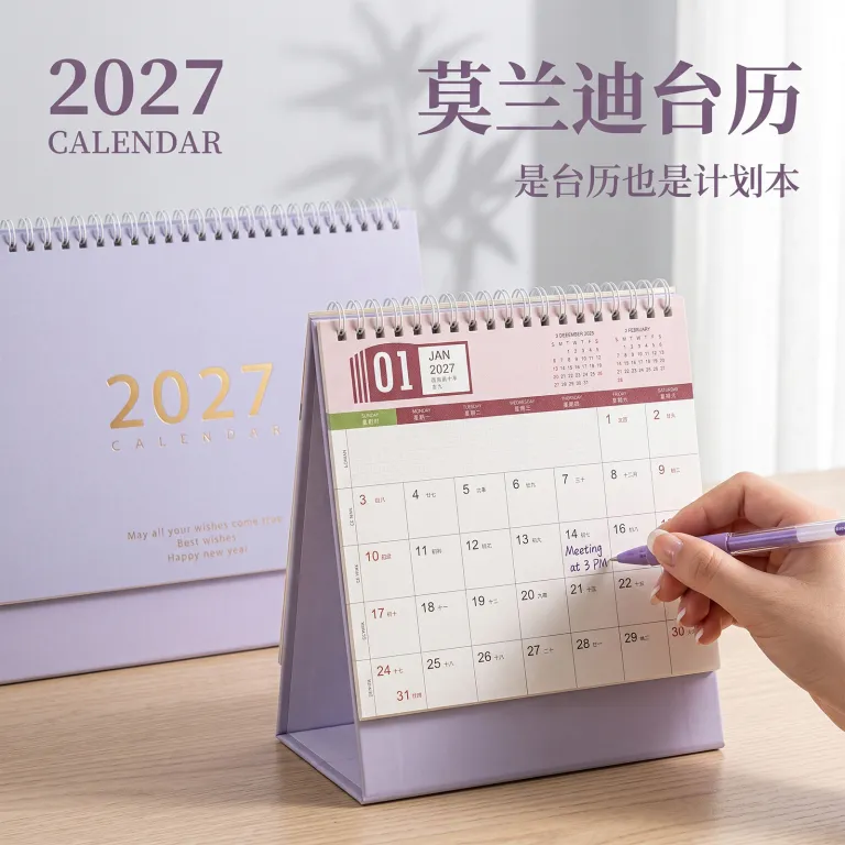 تقویم رومیزی 2027 ساده به سبک موراندی، تقویم خلاقانه با برنامه خودانضباطی، پایه رومیزی، سفارشی برای شرکت‌ها