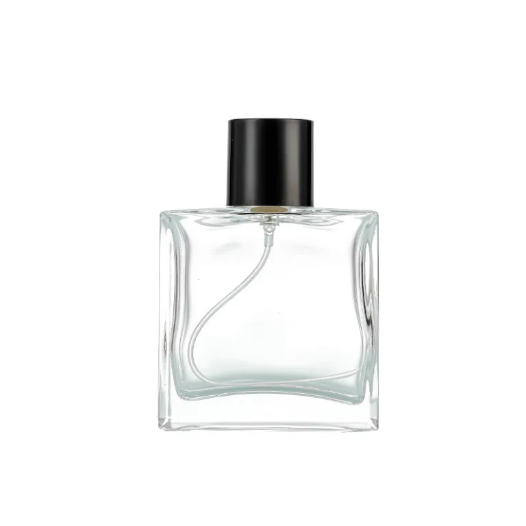 50ml بطری اسپری عطر شیشه‌ای 100ml بطری لوازم آرایشی تخت و مربعی با پمپ فشاری، بطری تقسیم عطر با چاپ لوگو