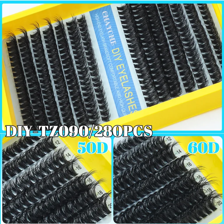 ست مژه مصنوعی پرپشت 280 دسته‌ای فر D مخلوط 10-20m فرخورده DIY مژه تکه‌ای