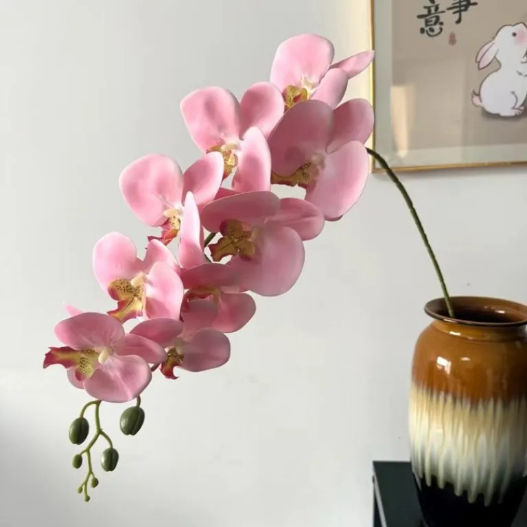9 گل ارکیده پروانه‌ای مصنوعی با گلبرگ فیلمی 3D چاپی با حس لمس واقعی، گل ارکیده مصنوعی برای عروسی، گل‌آرایی و دکوراسیون منزل