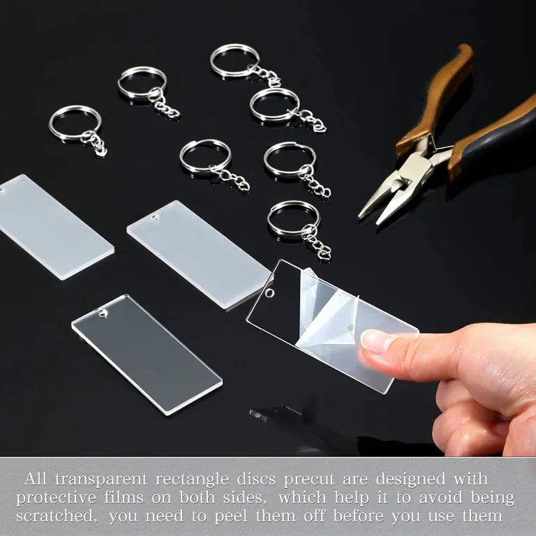 120 عدد جاکلیدی مستطیلی اکریلیک خالی شفاف، جا کلیدی DIY تزئینات هالووین و یادگاری سفر