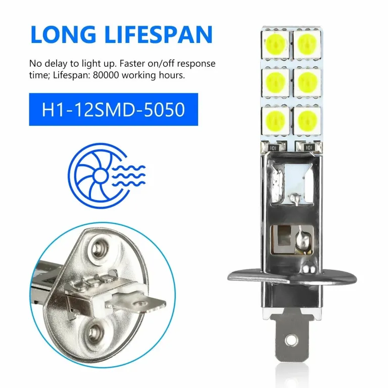 چراغ مه‌شکن خودرو پرفروش صادراتی LEDH1/H3 با تراشه LEDH1-12SMD-5050 LED ضد مه با روشنایی بالا
