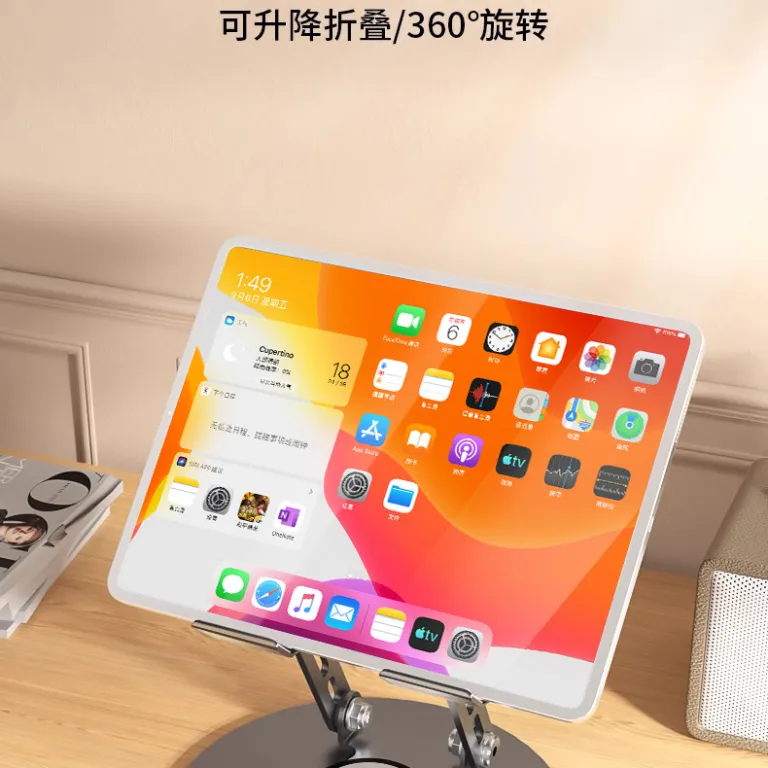 پایه نگهدارنده فلزی 360 درجه چرخان قابل حمل تاشو و قابل تنظیم ارتفاع برای گوشی موبایل و تبلت، مناسب پخش زنده و تماشای فیلم