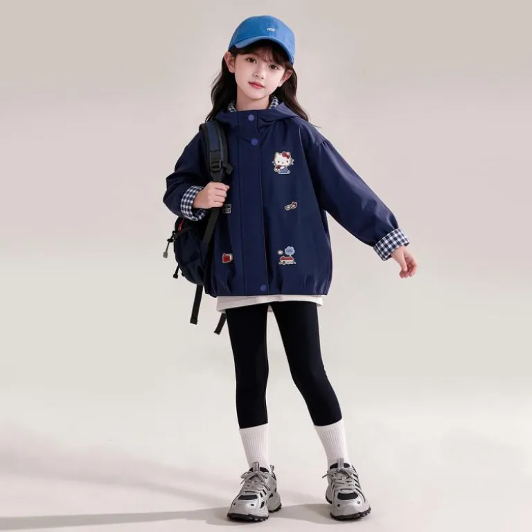 HELLO KITTY کاپشن کلاه‌دار پاییزه دختر بچه 2026 مدل جدید گشاد و پرانرژی با استایل شیرین مناسب بچه‌های سایز بزرگ