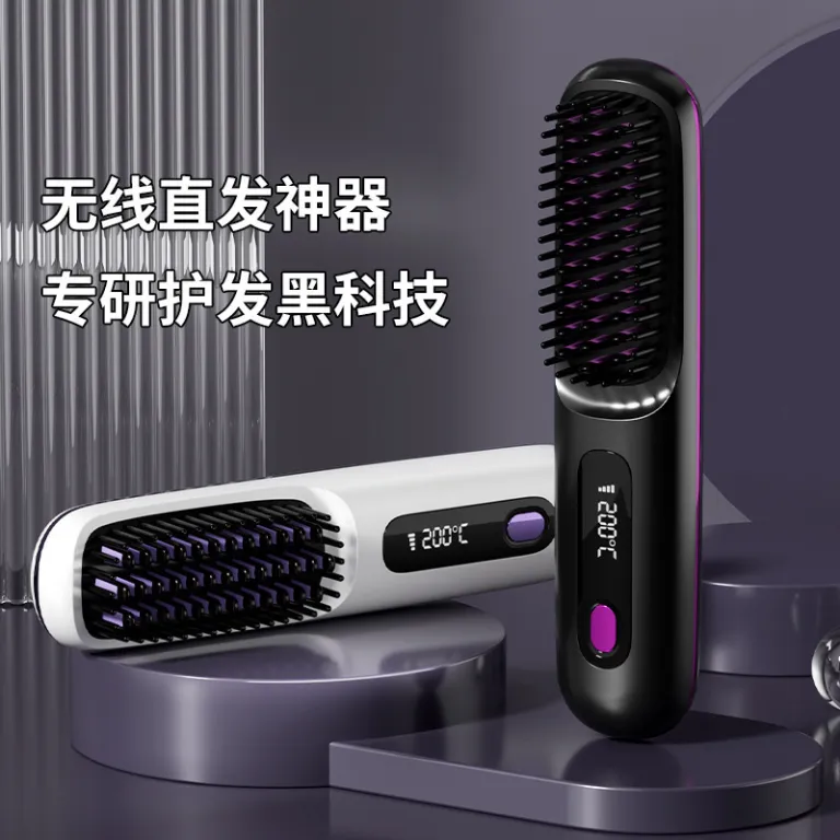 شانه صاف‌کننده مو برقی سرامیکی جدید کراس‌بوردر با نمایشگر LCD و شارژ USB، بی‌سیم قابل حمل با سه سطح دما