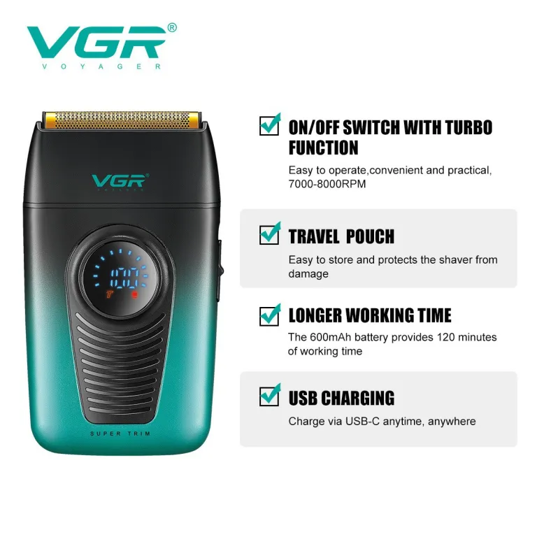 VGR396 ریش‌تراش برقی رفت و برگشتی جدید برون‌مرزی مردانه خانگی سفیدکننده با نمایشگر دیجیتال مخصوص سفر