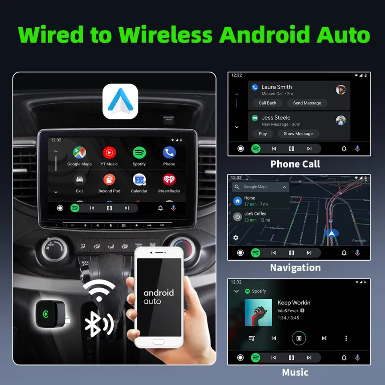 آداپتور دوکاره بی‌سیم CarPlay و Android Auto جعبه اتصال خودرو به سیستم اصلی
