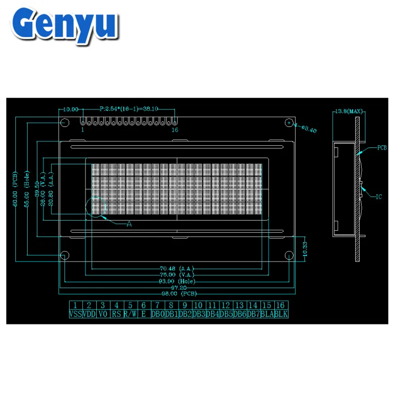 ماژول LCD آبی کارخانه‌ای LCM نمایشگر تجهیزات ابزار دقیق 2004A ماژول COB صفحه نمایش ماتریس نقطه‌ای کاراکتری STN