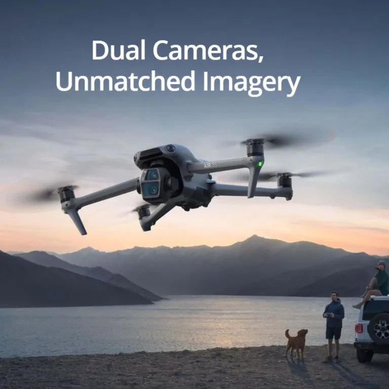 پهپاد دوربین دوگانه پرچمدار DJI DJIAir3S مناسب برای عکاسی هوایی حرفه‌ای با کیفیت بالا، مناسب سفر، با اجتناب فعال از موانع و قابلیت تعقیب