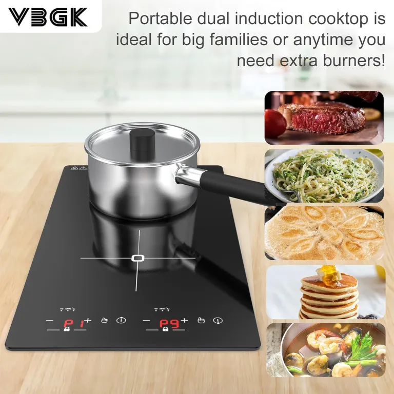 اجاق القایی دوقلو VBGK 2300W110V قابل حمل با صفحه لمسی، قفل ایمنی کودک و تایمر