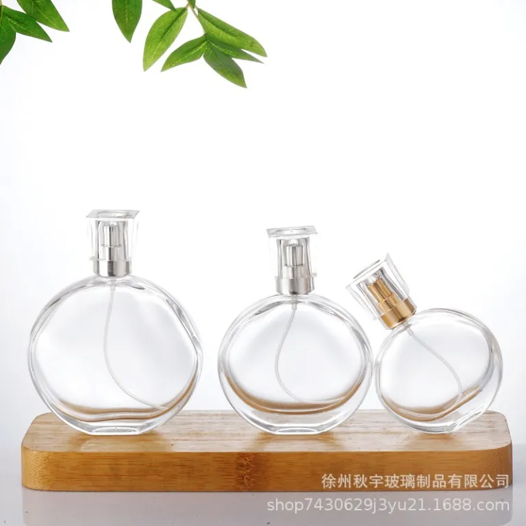 بطری شیشهای عطر جدید و لوکس موجود در انبار کارخانه، درب پیچی، قابل حمل، اسپری فشاری، بطری خالی نمونه