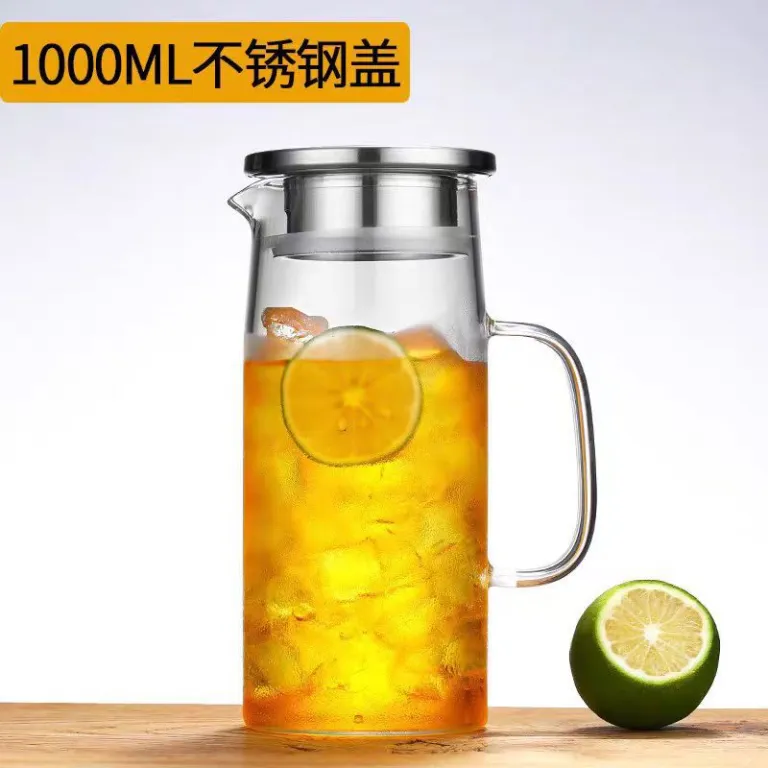 پارچ آب خنک پذیرایی خانگی با درب بامبو بدنه صاف شیشه بوروسیلیکات مخصوص چای گل، آبمیوه و نوشیدنی سرد مقاوم به حرارت