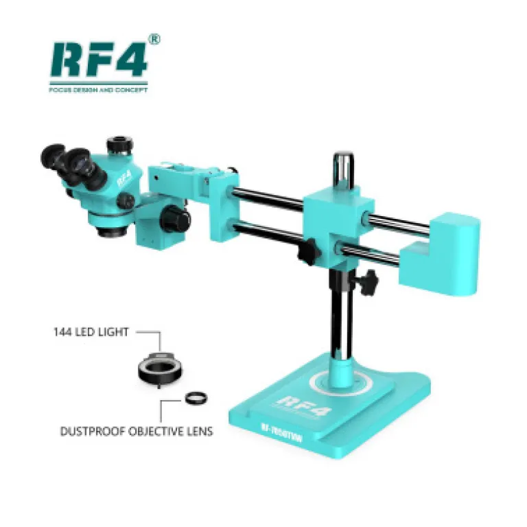 RF47050pro میکروسکوپ با بزرگنمایی بالا برای تعمیر مادربرد موبایل، میکروسکوپ HD با زوم پیوسته دو بازویی