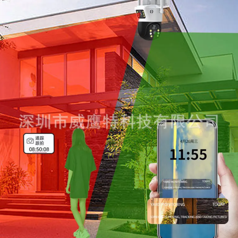 V380 دوربین مداربسته خورشیدی چرخش 360 درجه کنترل از راه دور با موبایل سه لنز برای فضای باز و خانگی زوم 10 برابر 4G